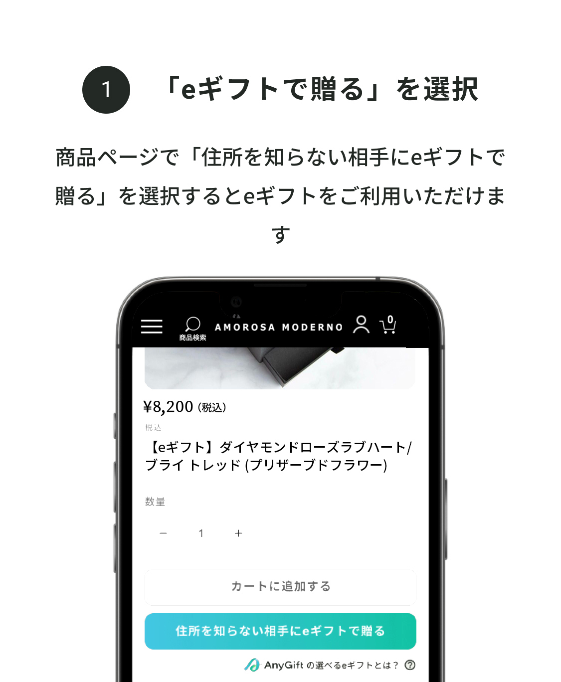 ①「eギフトで贈る」を選択